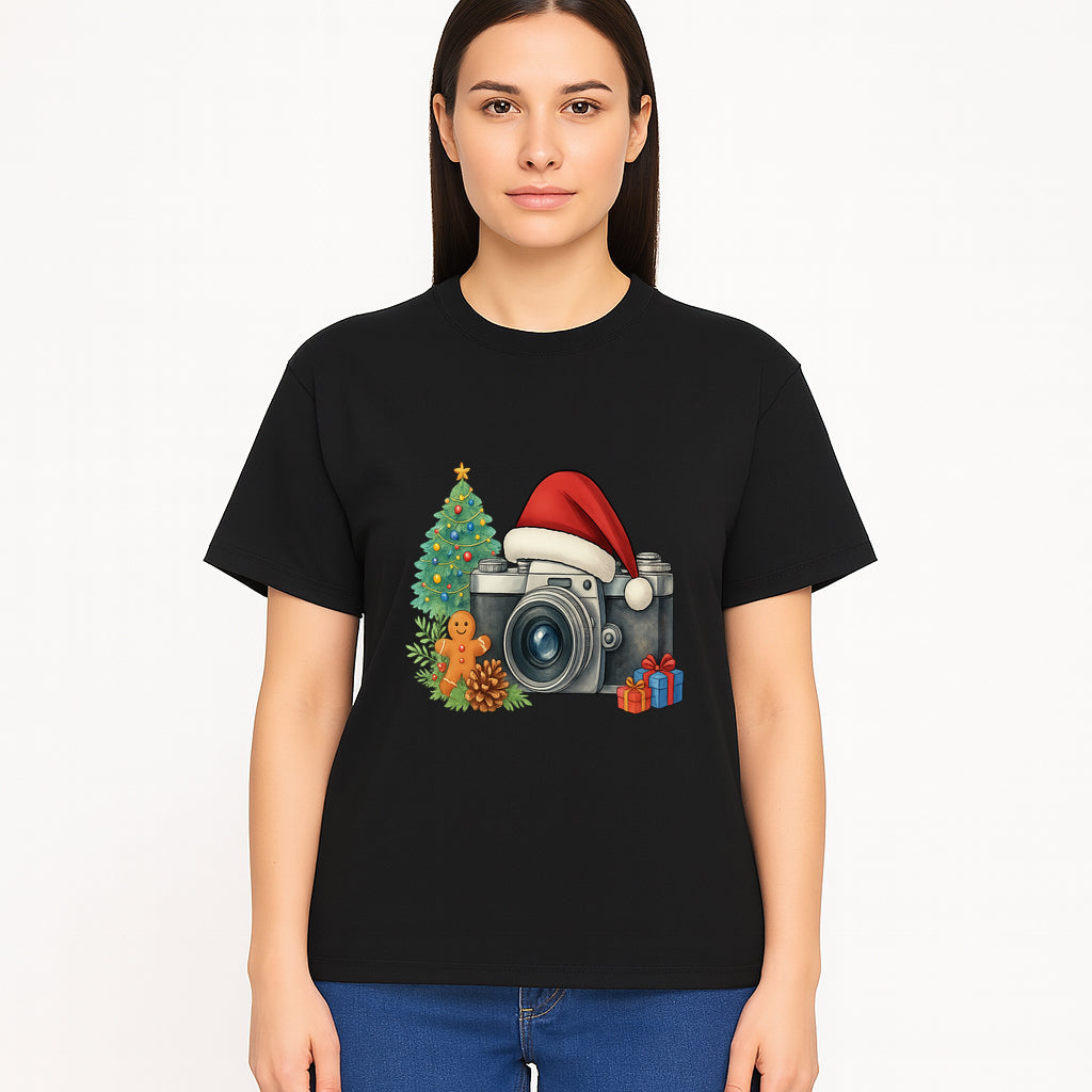 Christmas Camera Art Print with Tree, Gingerbread, and Gifts - Holiday Photography Decor for Home or Office - T-shirt 1758335005087.jpg