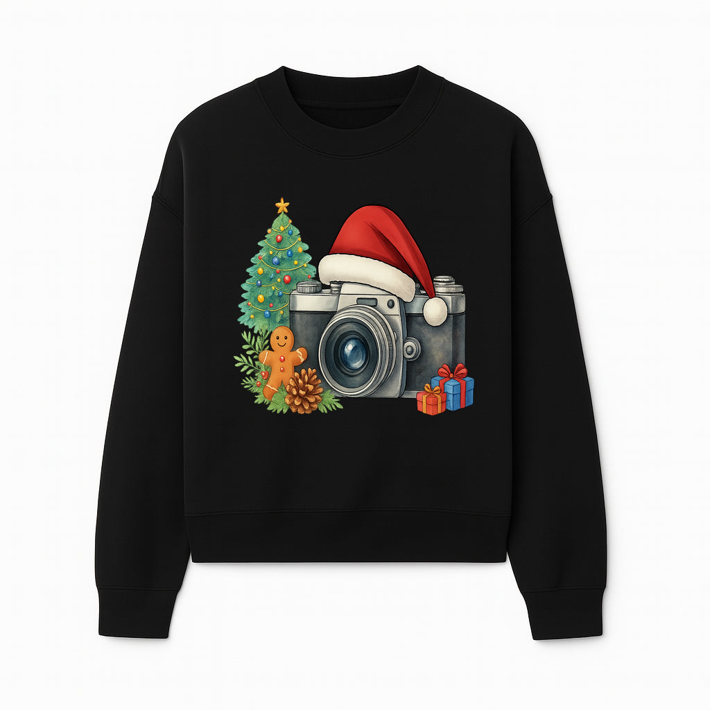 Christmas Camera Art Print with Tree, Gingerbread, and Gifts - Holiday Photography Decor for Home or Office - Sweatshirt 1758335005401.jpg
