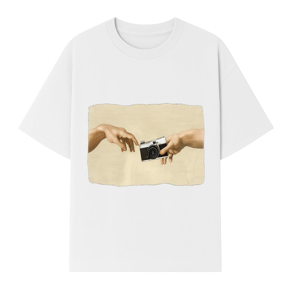 Artistic Print of Hands Reaching for Camera - Modern Interpretation of Creation - Perfect Wall Art for Photographers - T-shirt 1758335006104.jpg