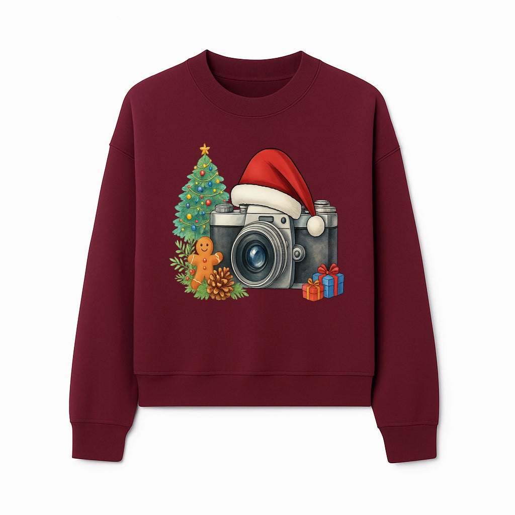 Christmas Camera Art Print with Tree, Gingerbread, and Gifts - Holiday Photography Decor for Home or Office - Sweatshirt 1758335006293.jpg