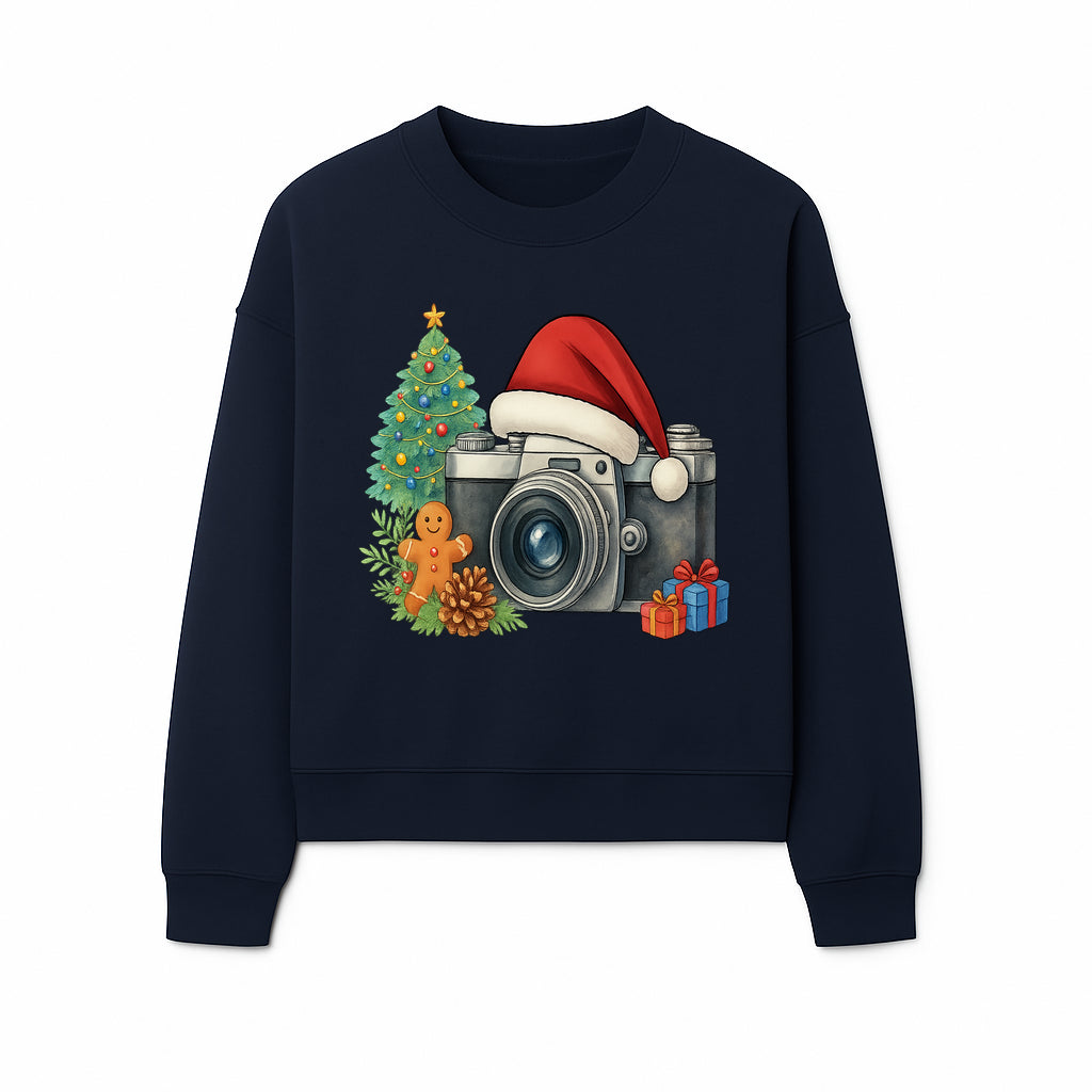 Christmas Camera Art Print with Tree, Gingerbread, and Gifts - Holiday Photography Decor for Home or Office - Sweatshirt 1758335006434.jpg