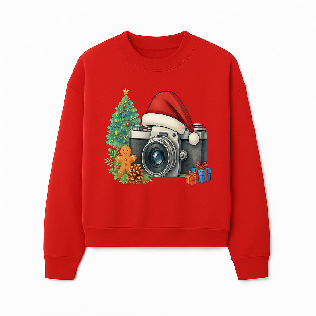 Christmas Camera Art Print with Tree, Gingerbread, and Gifts - Holiday Photography Decor for Home or Office - Sweatshirt 1758335006589.jpg