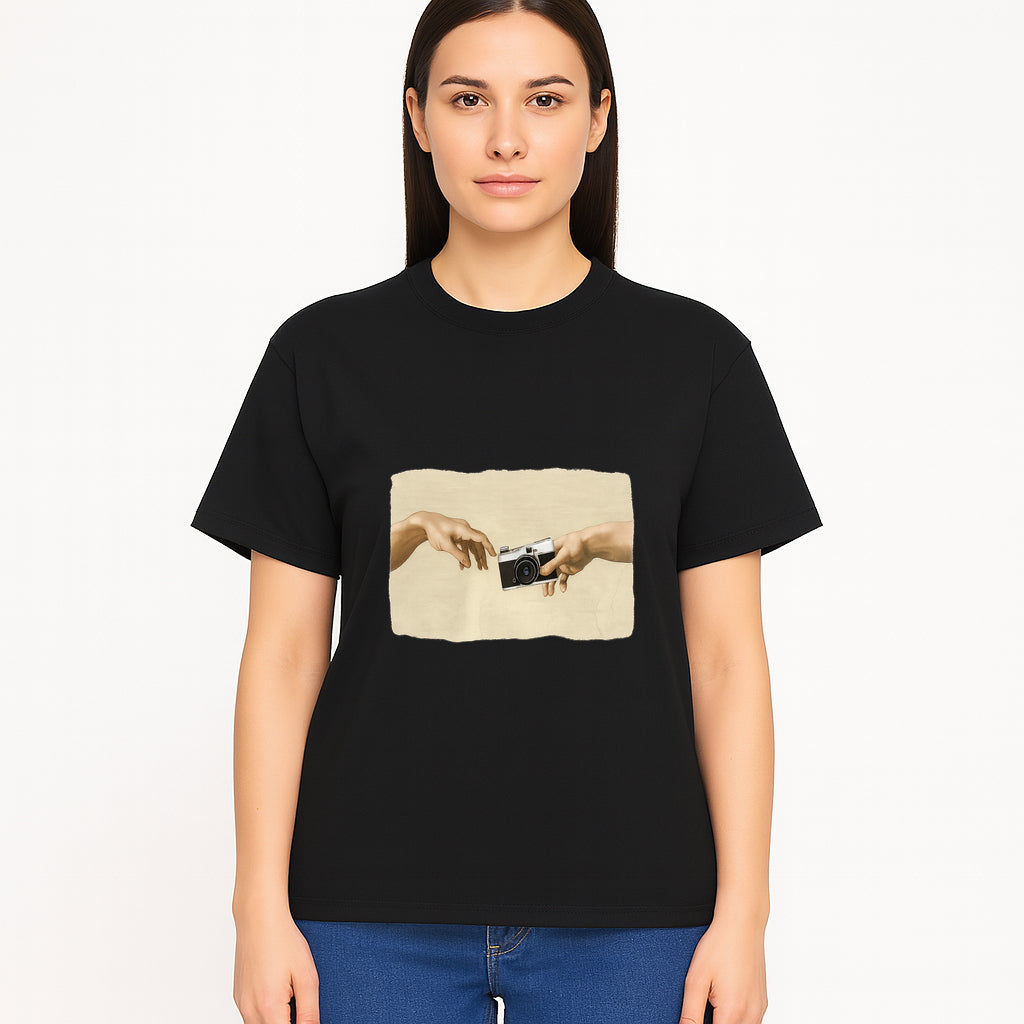 Artistic Print of Hands Reaching for Camera - Modern Interpretation of Creation - Perfect Wall Art for Photographers - T-shirt 1758335007363.jpg