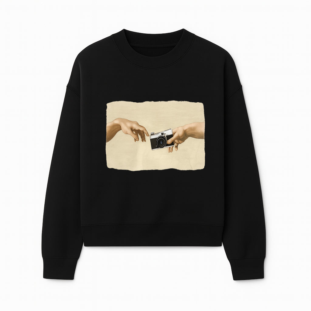 Artistic Print of Hands Reaching for Camera - Modern Interpretation of Creation - Perfect Wall Art for Photographers - Sweatshirt 1758335007670.jpg