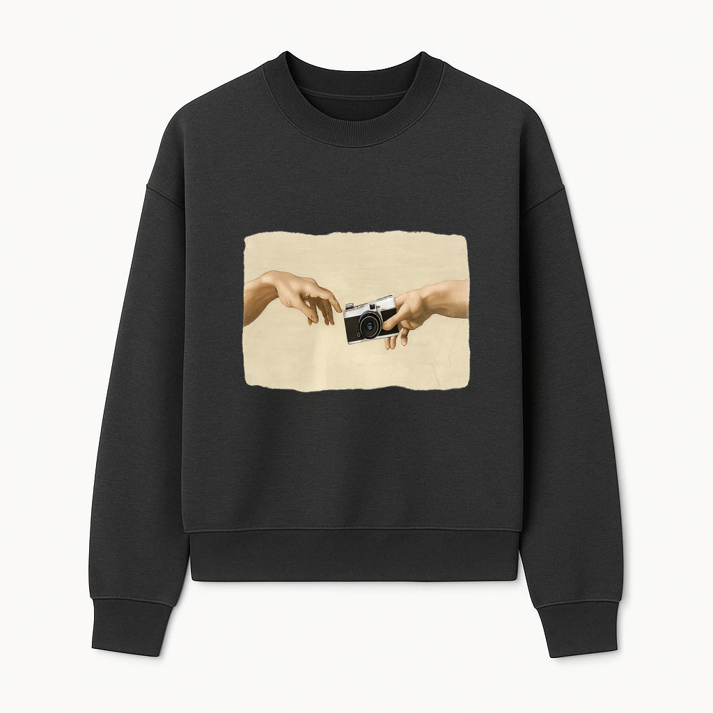 Artistic Print of Hands Reaching for Camera - Modern Interpretation of Creation - Perfect Wall Art for Photographers - Sweatshirt 1758335007772.jpg