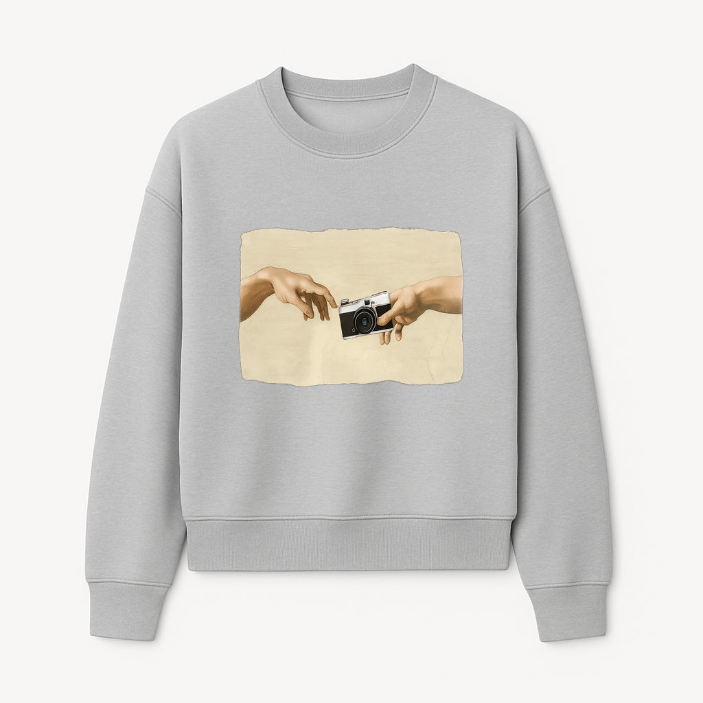 Artistic Print of Hands Reaching for Camera - Modern Interpretation of Creation - Perfect Wall Art for Photographers - Sweatshirt 1758335008012.jpg