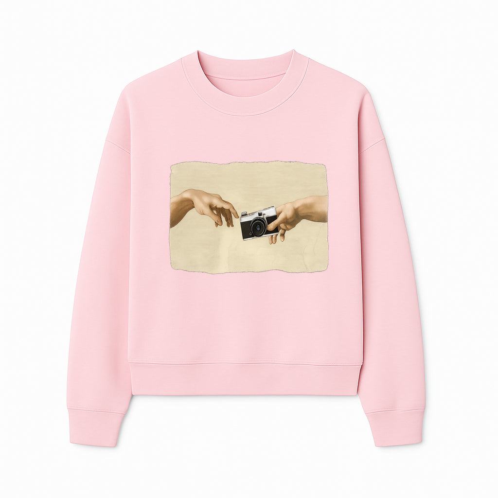 Artistic Print of Hands Reaching for Camera - Modern Interpretation of Creation - Perfect Wall Art for Photographers - Sweatshirt 1758335008280.jpg
