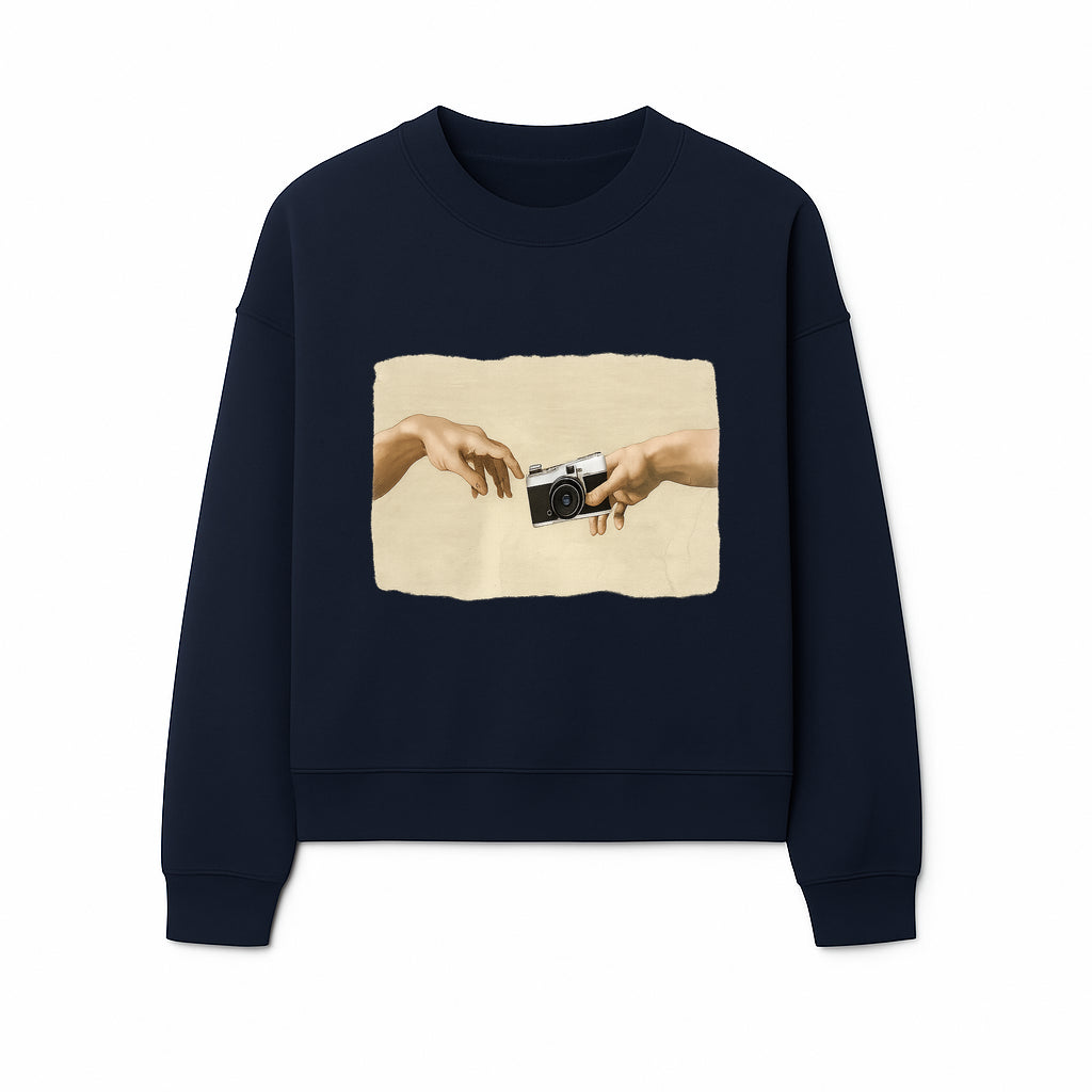 Artistic Print of Hands Reaching for Camera - Modern Interpretation of Creation - Perfect Wall Art for Photographers - Sweatshirt 1758335008587.jpg