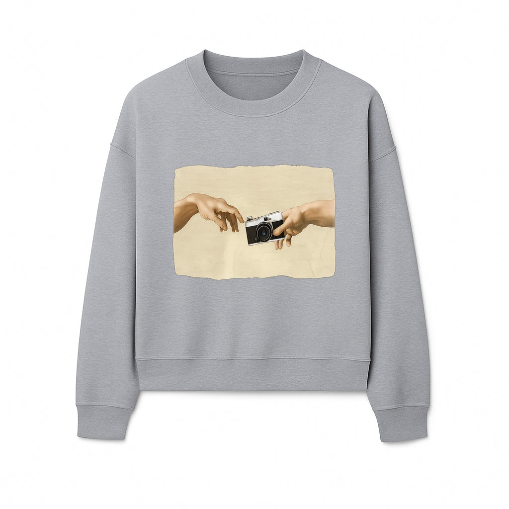 Artistic Print of Hands Reaching for Camera - Modern Interpretation of Creation - Perfect Wall Art for Photographers - Sweatshirt 1758335008893.jpg