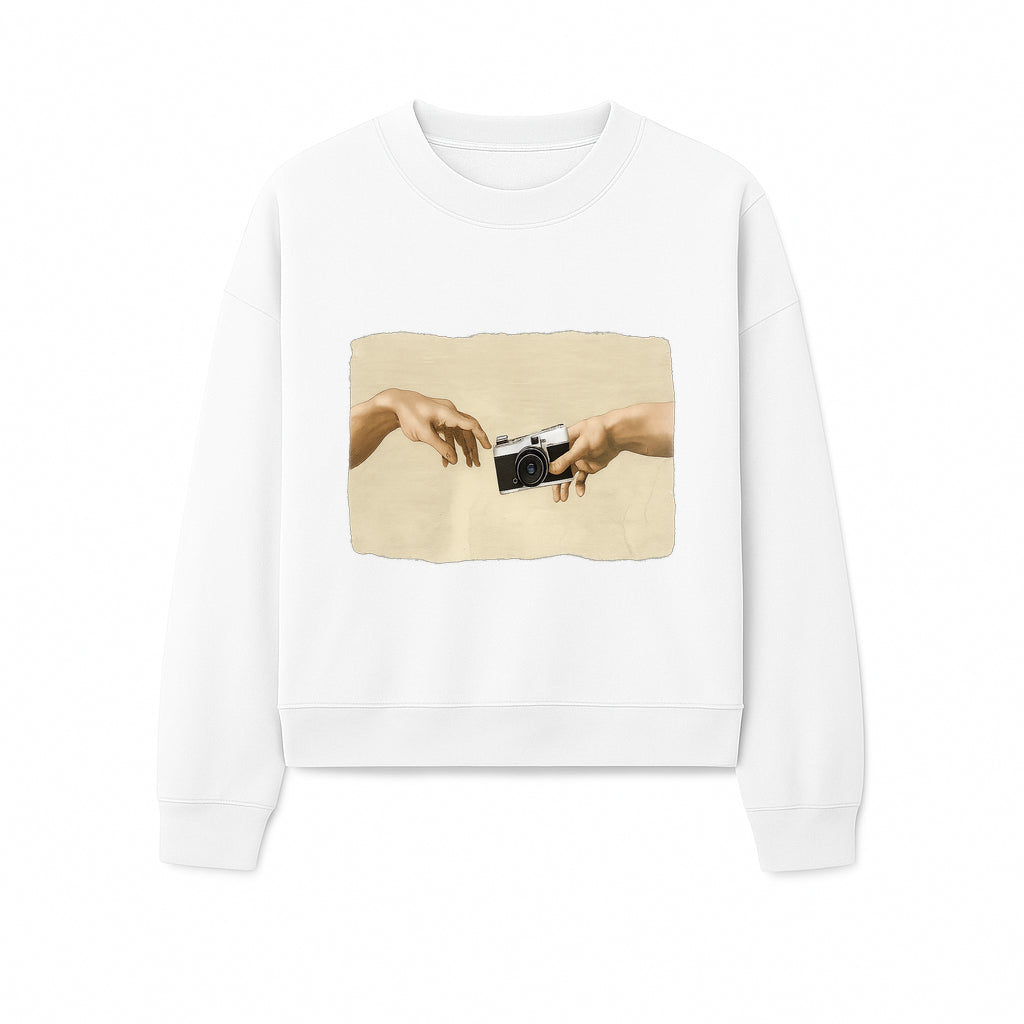 Artistic Print of Hands Reaching for Camera - Modern Interpretation of Creation - Perfect Wall Art for Photographers - Sweatshirt 1758335009041.jpg