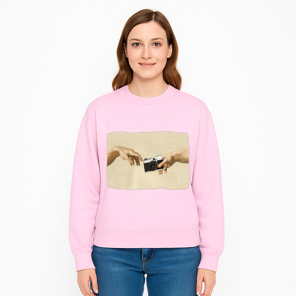 Artistic Print of Hands Reaching for Camera - Modern Interpretation of Creation - Perfect Wall Art for Photographers - Sweatshirt 1758335010339.jpg