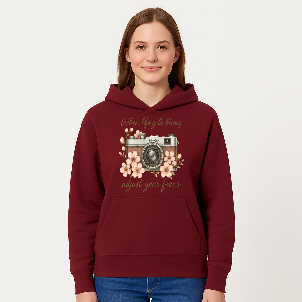 Blurry Life Quote Art Print - Vintage Camera with Blossoms - Adjust Your Focus Home Decor - Hoodie 1758335016413.jpg