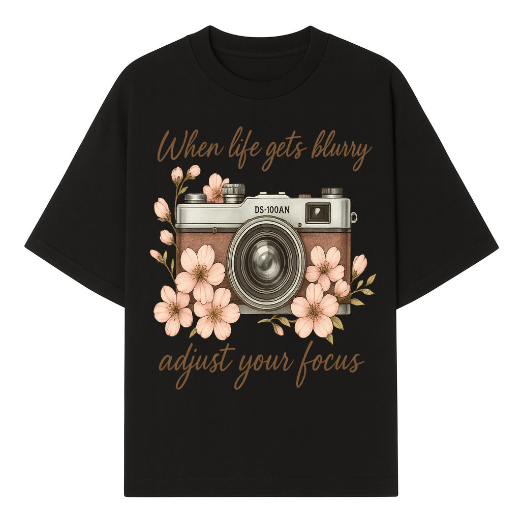 Blurry Life Quote Art Print - Vintage Camera with Blossoms - Adjust Your Focus Home Decor - T-shirt 1758335016787.jpg