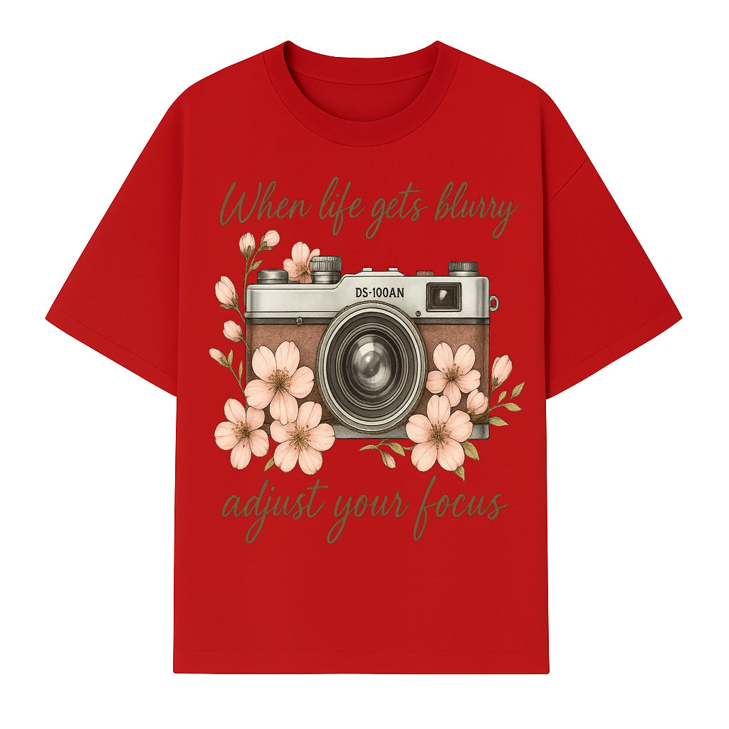 Blurry Life Quote Art Print - Vintage Camera with Blossoms - Adjust Your Focus Home Decor - T-shirt 1758335017959.jpg