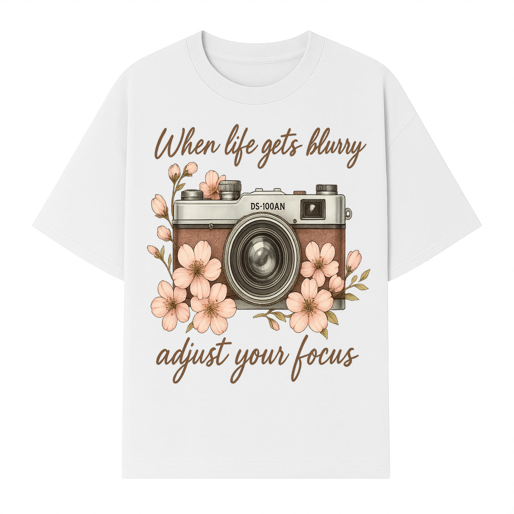 Blurry Life Quote Art Print - Vintage Camera with Blossoms - Adjust Your Focus Home Decor - T-shirt 1758335018297.jpg