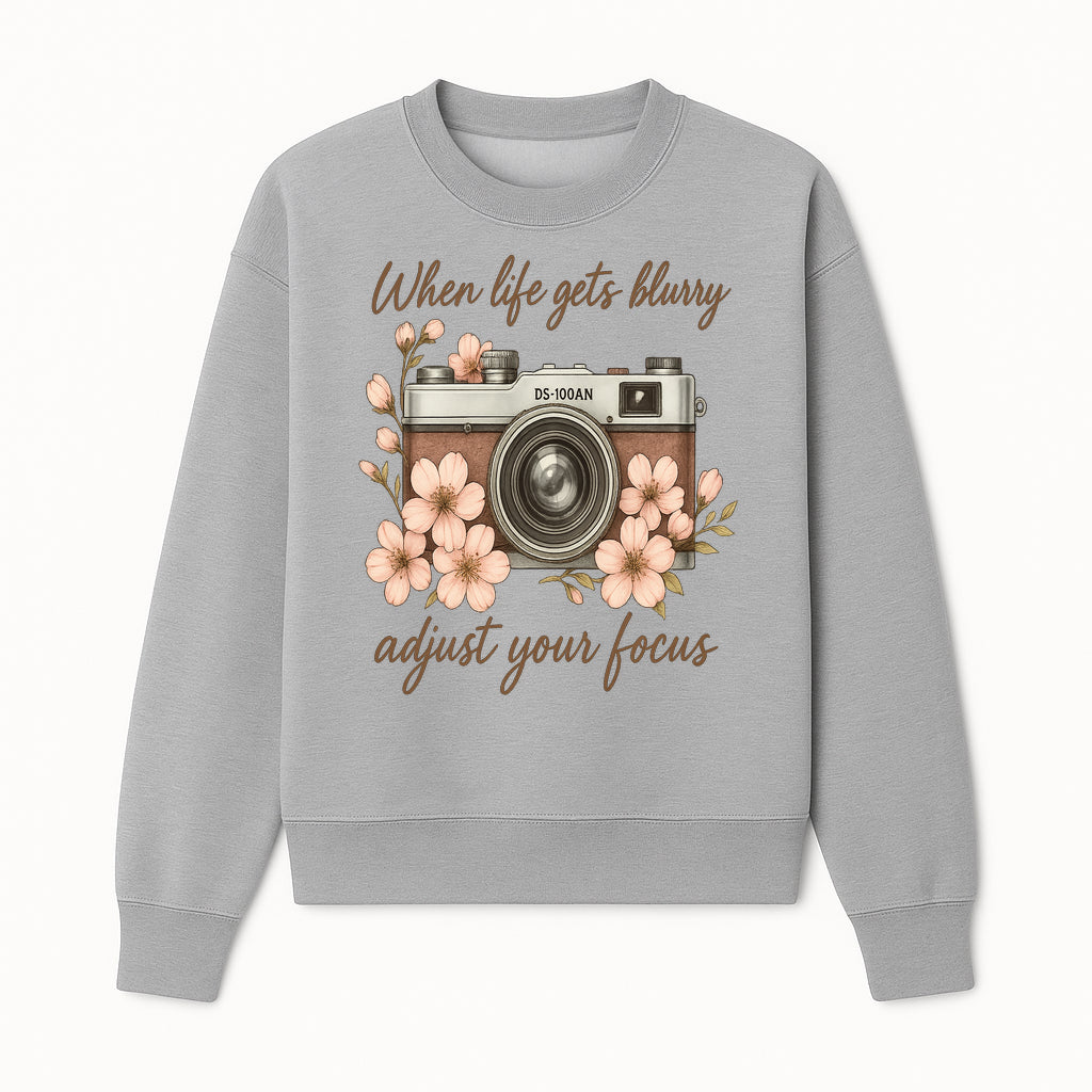 Blurry Life Quote Art Print - Vintage Camera with Blossoms - Adjust Your Focus Home Decor - Sweatshirt 1758335019750.jpg