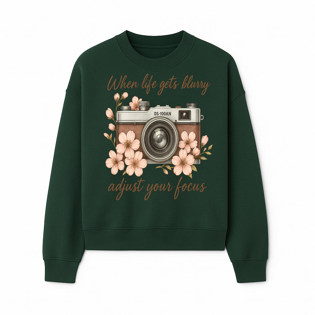 Blurry Life Quote Art Print - Vintage Camera with Blossoms - Adjust Your Focus Home Decor - Sweatshirt 1758335020245.jpg