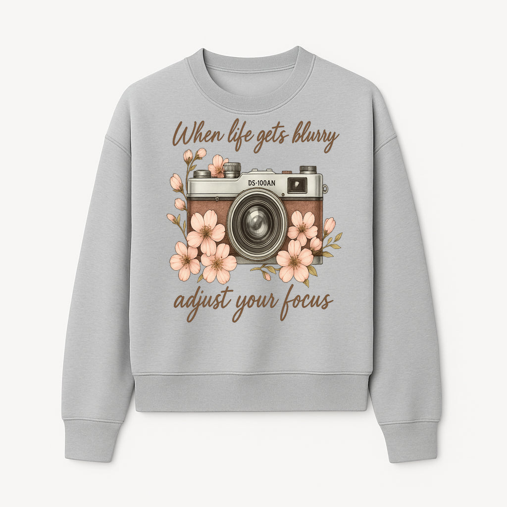 Blurry Life Quote Art Print - Vintage Camera with Blossoms - Adjust Your Focus Home Decor - Sweatshirt 1758335020362.jpg