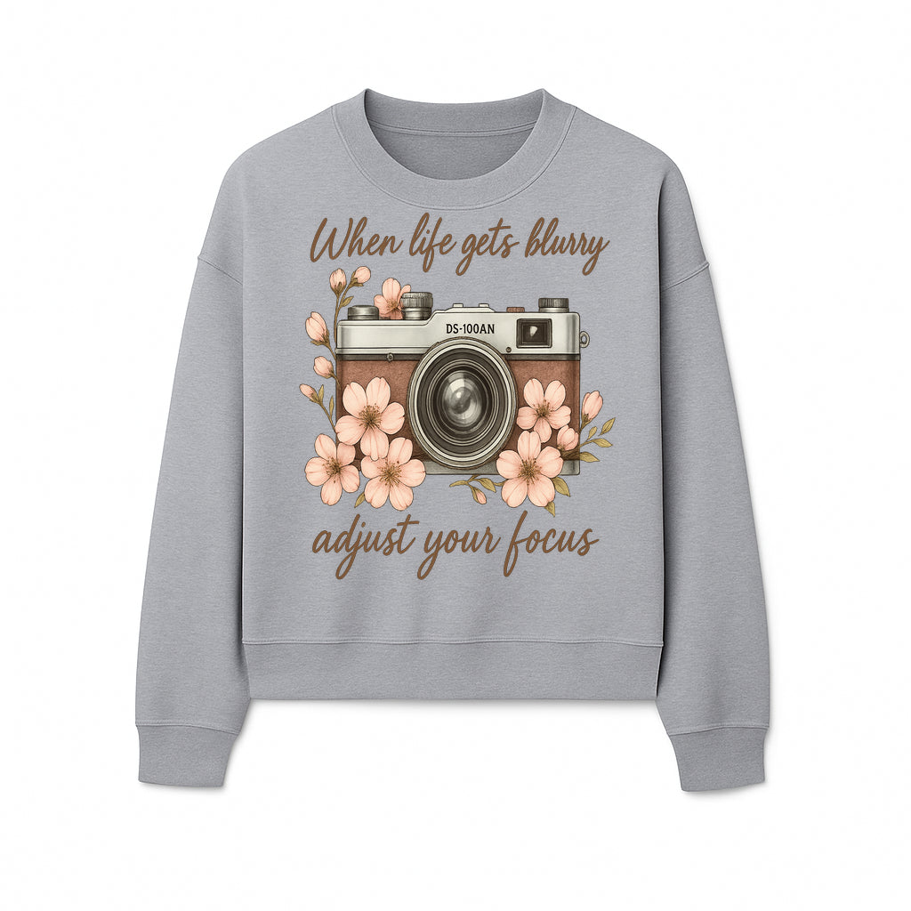 Blurry Life Quote Art Print - Vintage Camera with Blossoms - Adjust Your Focus Home Decor - Sweatshirt 1758335021253.jpg