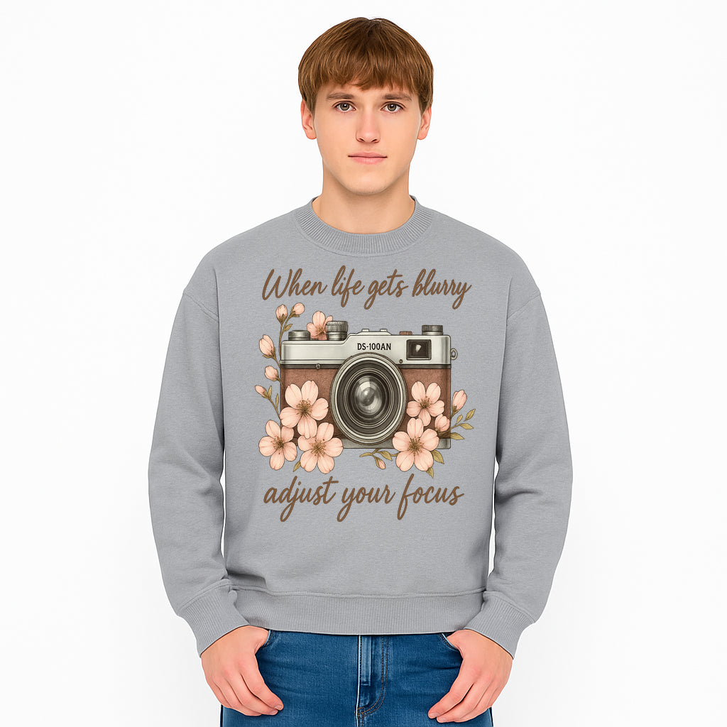 Blurry Life Quote Art Print - Vintage Camera with Blossoms - Adjust Your Focus Home Decor - Sweatshirt 1758335022507.jpg