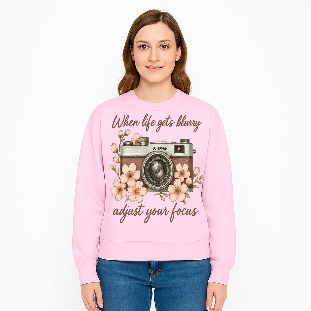 Blurry Life Quote Art Print - Vintage Camera with Blossoms - Adjust Your Focus Home Decor - Sweatshirt 1758335022664.jpg