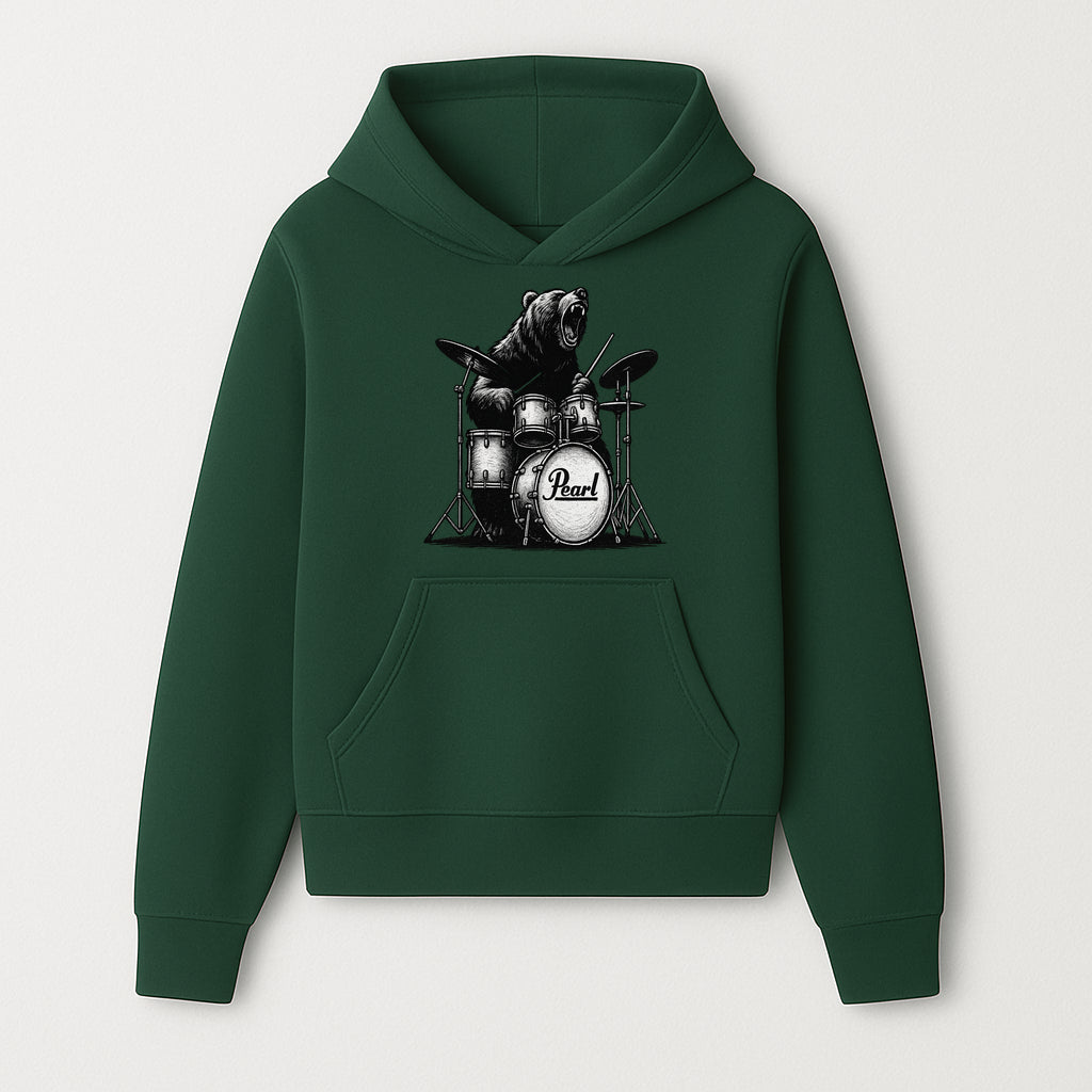 Bear Drummer Graphic T-Shirt | Rock Music Apparel | Pearl Drums Design | Cool Animal Illustration for Musicians & Fans - Hoodie 1758338703422.jpg