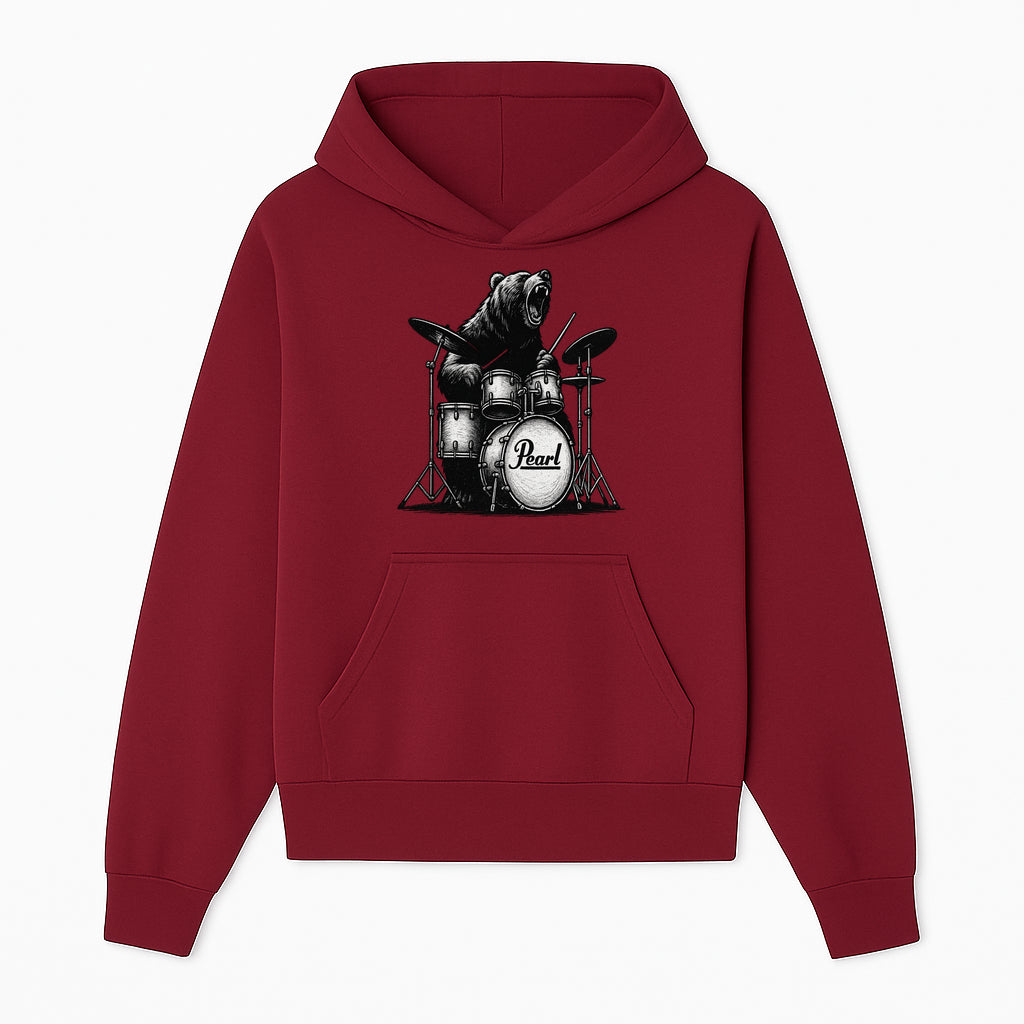 Bear Drummer Graphic T-Shirt | Rock Music Apparel | Pearl Drums Design | Cool Animal Illustration for Musicians & Fans - Hoodie 1758338704060.jpg