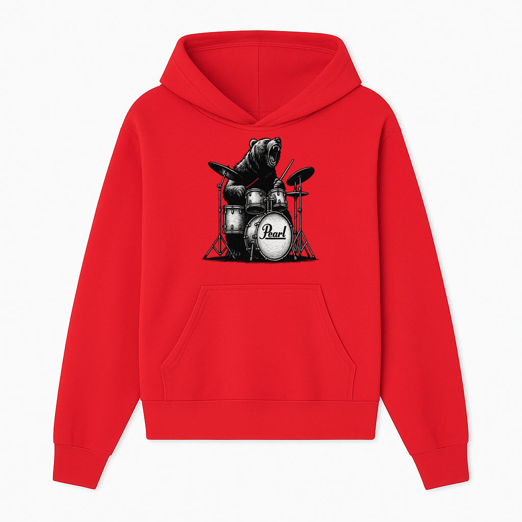 Bear Drummer Graphic T-Shirt | Rock Music Apparel | Pearl Drums Design | Cool Animal Illustration for Musicians & Fans - Hoodie 1758338704341.jpg