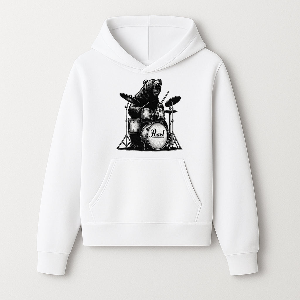 Bear Drummer Graphic T-Shirt | Rock Music Apparel | Pearl Drums Design | Cool Animal Illustration for Musicians & Fans - Hoodie 1758338704663.jpg