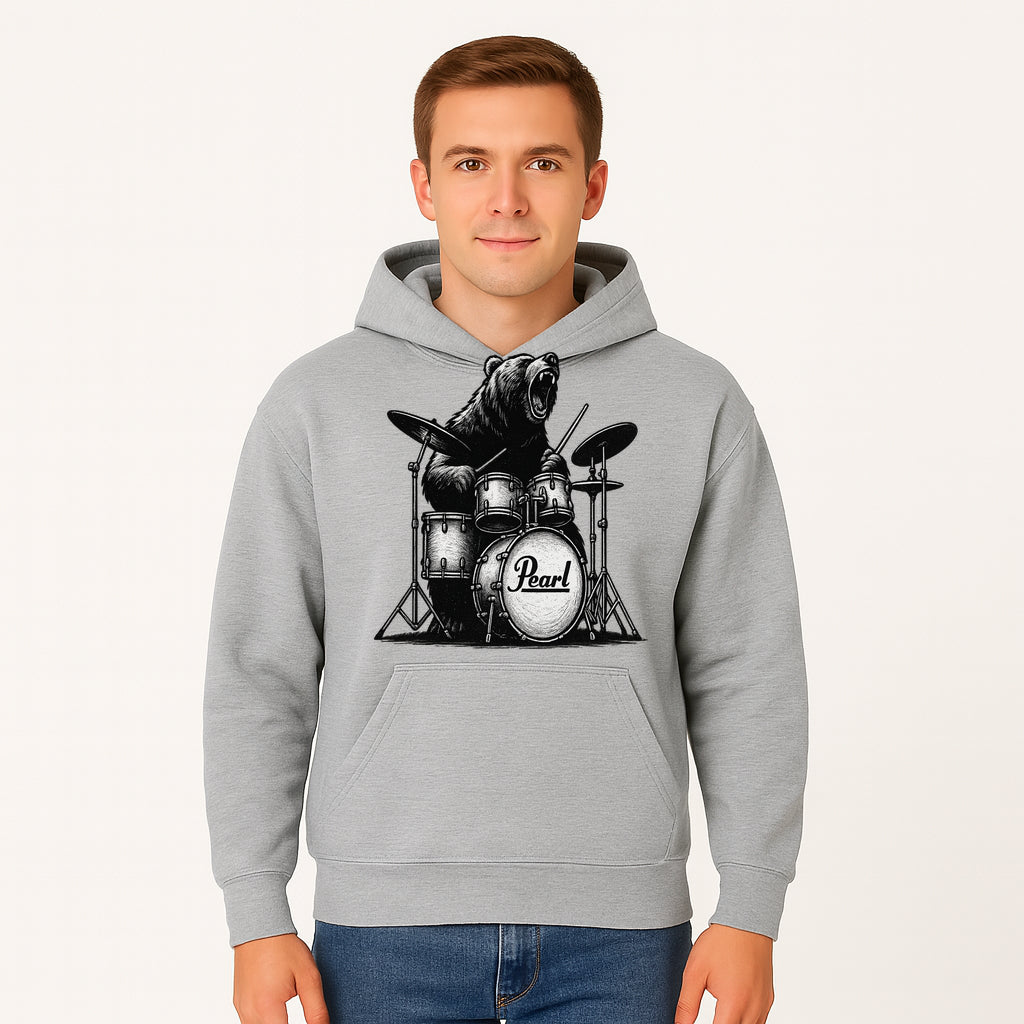 Bear Drummer Graphic T-Shirt | Rock Music Apparel | Pearl Drums Design | Cool Animal Illustration for Musicians & Fans - Hoodie 1758338705845.jpg