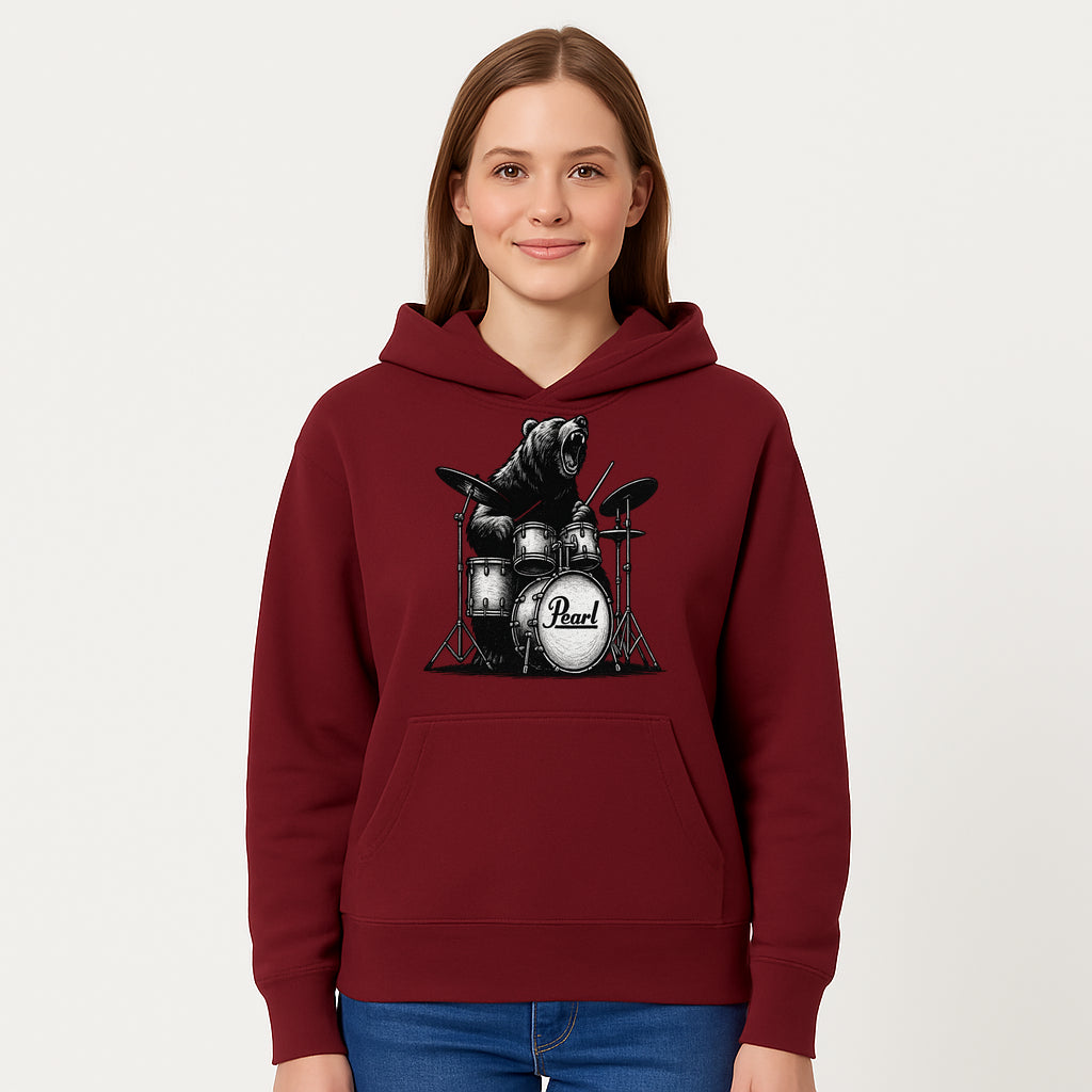 Bear Drummer Graphic T-Shirt | Rock Music Apparel | Pearl Drums Design | Cool Animal Illustration for Musicians & Fans - Hoodie 1758338705991.jpg