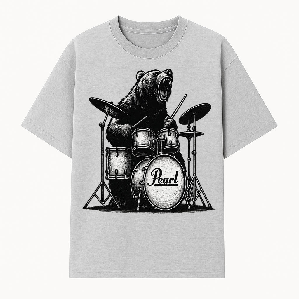 Bear Drummer Graphic T-Shirt | Rock Music Apparel | Pearl Drums Design | Cool Animal Illustration for Musicians & Fans - T-shirt 1758338706165.jpg