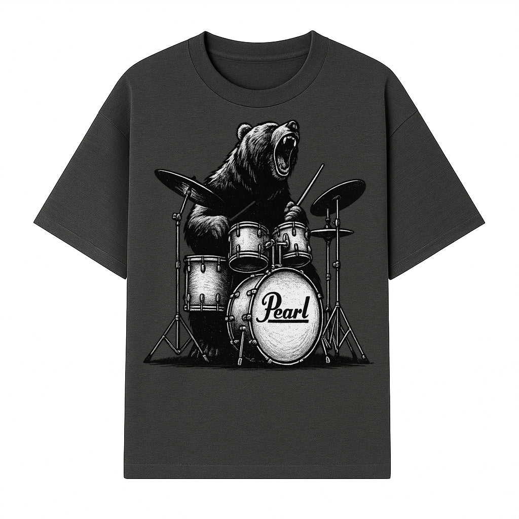 Bear Drummer Graphic T-Shirt | Rock Music Apparel | Pearl Drums Design | Cool Animal Illustration for Musicians & Fans - T-shirt 1758338706437.jpg