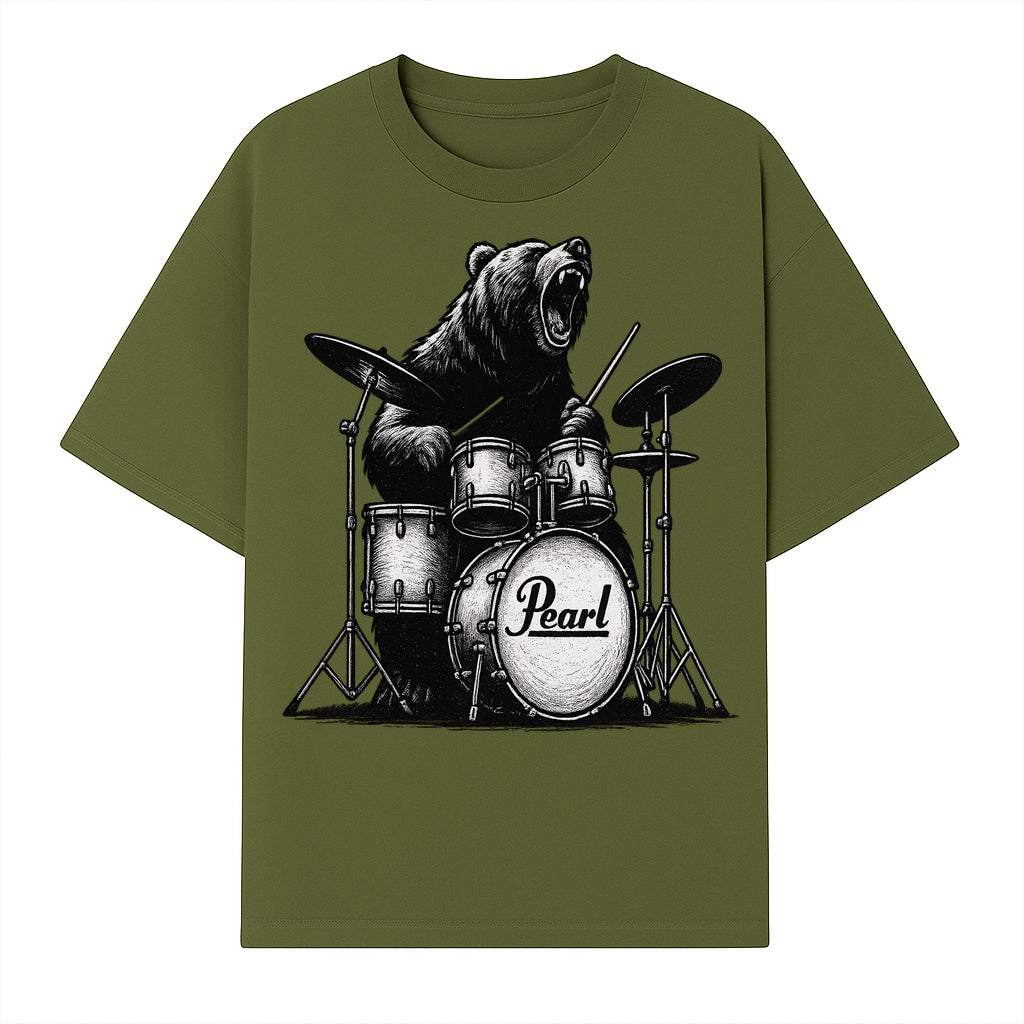 Bear Drummer Graphic T-Shirt | Rock Music Apparel | Pearl Drums Design | Cool Animal Illustration for Musicians & Fans - T-shirt 1758338706622.jpg
