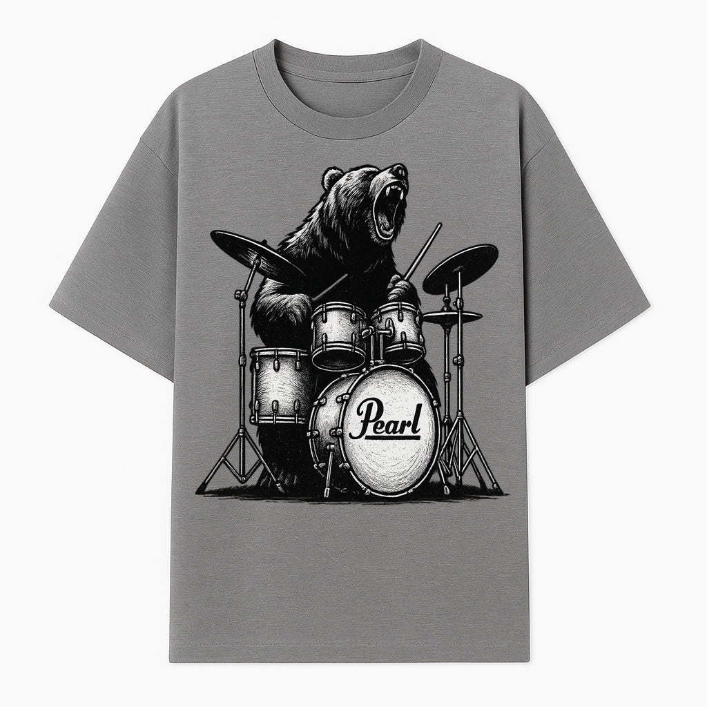 Bear Drummer Graphic T-Shirt | Rock Music Apparel | Pearl Drums Design | Cool Animal Illustration for Musicians & Fans - T-shirt 1758338706799.jpg