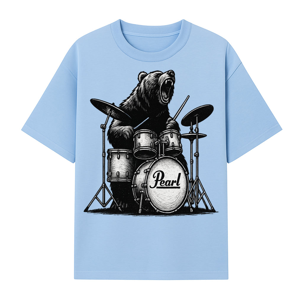 Bear Drummer Graphic T-Shirt | Rock Music Apparel | Pearl Drums Design | Cool Animal Illustration for Musicians & Fans - T-shirt 1758338706939.jpg