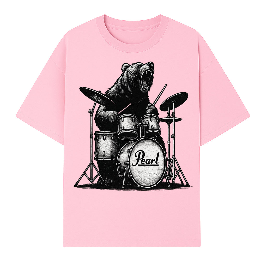 Bear Drummer Graphic T-Shirt | Rock Music Apparel | Pearl Drums Design | Cool Animal Illustration for Musicians & Fans - T-shirt 1758338707089.jpg