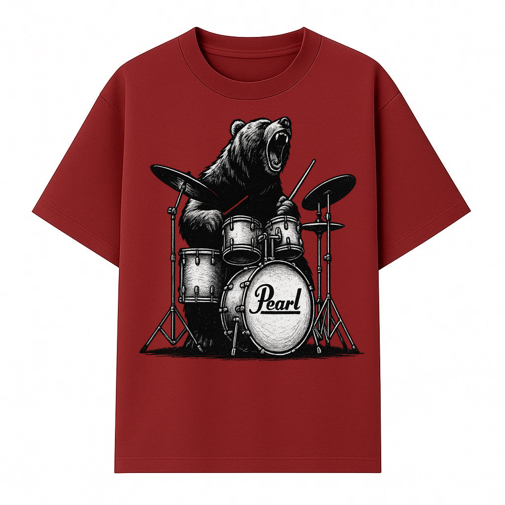 Bear Drummer Graphic T-Shirt | Rock Music Apparel | Pearl Drums Design | Cool Animal Illustration for Musicians & Fans - T-shirt 1758338707221.jpg
