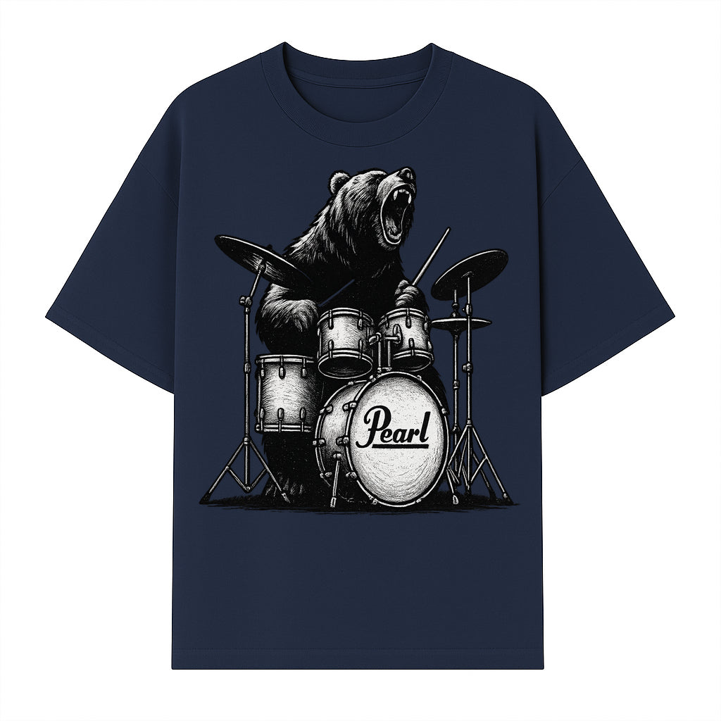 Bear Drummer Graphic T-Shirt | Rock Music Apparel | Pearl Drums Design | Cool Animal Illustration for Musicians & Fans - T-shirt 1758338707361.jpg