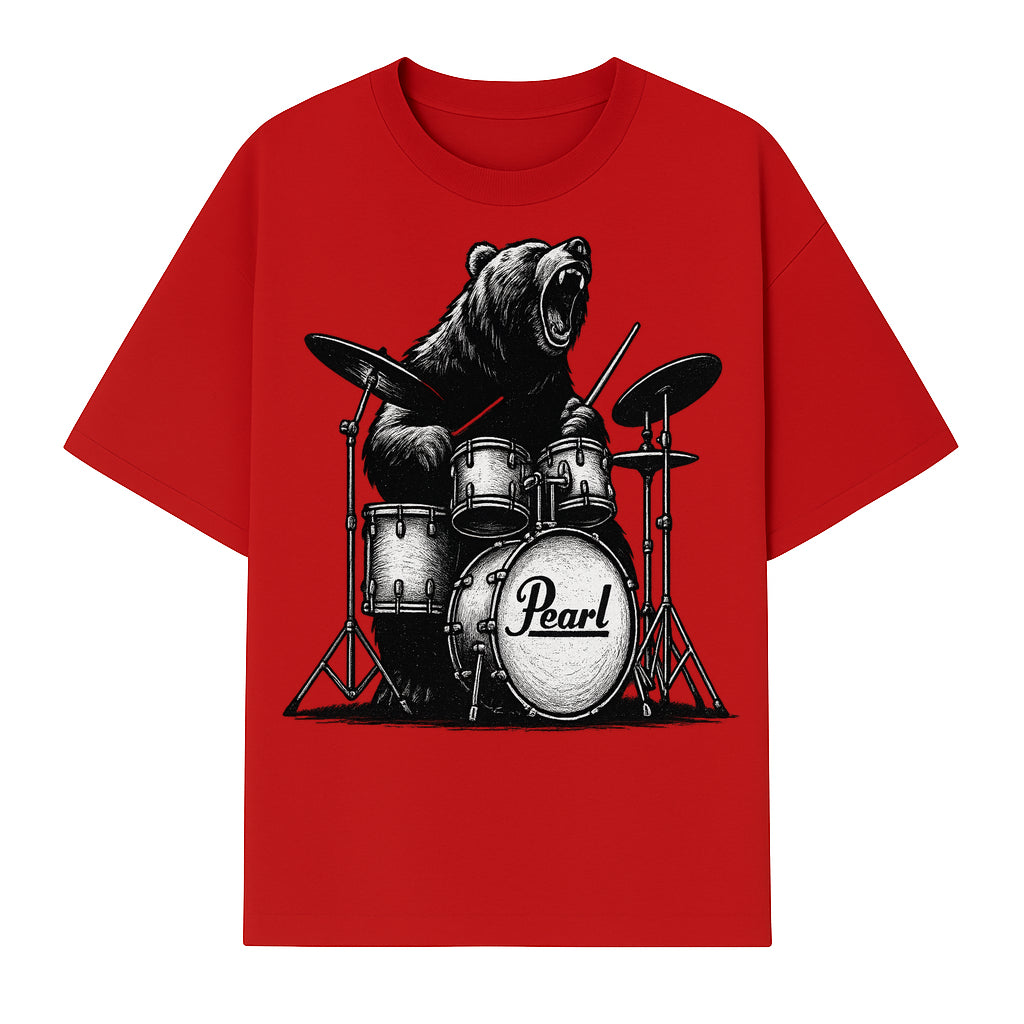 Bear Drummer Graphic T-Shirt | Rock Music Apparel | Pearl Drums Design | Cool Animal Illustration for Musicians & Fans - T-shirt 1758338707492.jpg