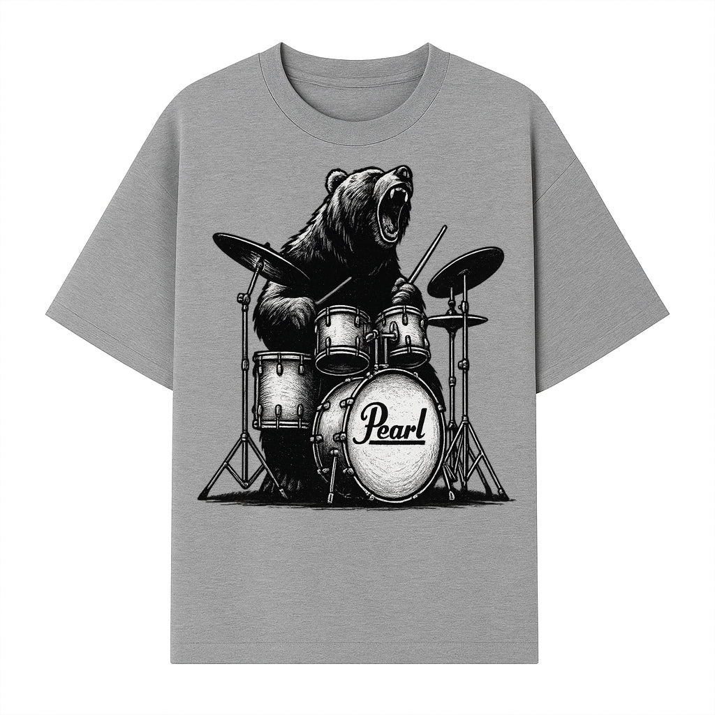 Bear Drummer Graphic T-Shirt | Rock Music Apparel | Pearl Drums Design | Cool Animal Illustration for Musicians & Fans - T-shirt 1758338707625.jpg