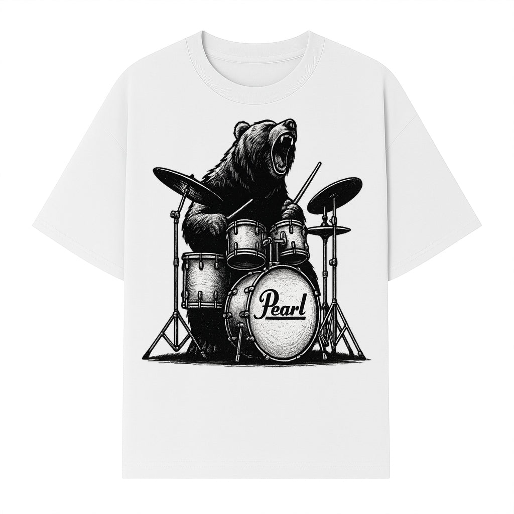 Bear Drummer Graphic T-Shirt | Rock Music Apparel | Pearl Drums Design | Cool Animal Illustration for Musicians & Fans - T-shirt 1758338707772.jpg