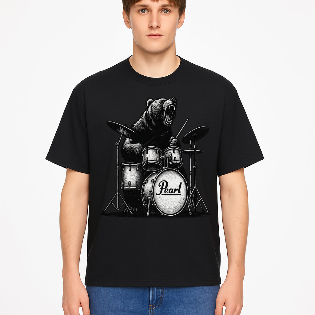 Bear Drummer Graphic T-Shirt | Rock Music Apparel | Pearl Drums Design | Cool Animal Illustration for Musicians & Fans - T-shirt 1758338708918.jpg