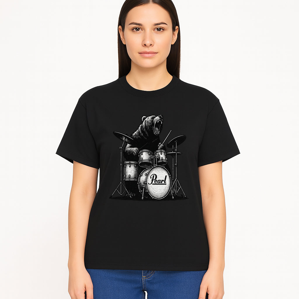 Bear Drummer Graphic T-Shirt | Rock Music Apparel | Pearl Drums Design | Cool Animal Illustration for Musicians & Fans - T-shirt 1758338709081.jpg