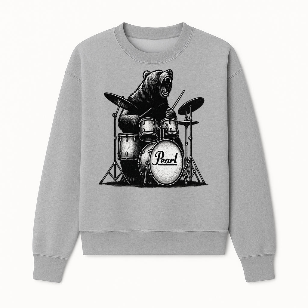 Bear Drummer Graphic T-Shirt | Rock Music Apparel | Pearl Drums Design | Cool Animal Illustration for Musicians & Fans - Sweatshirt 1758338709229.jpg