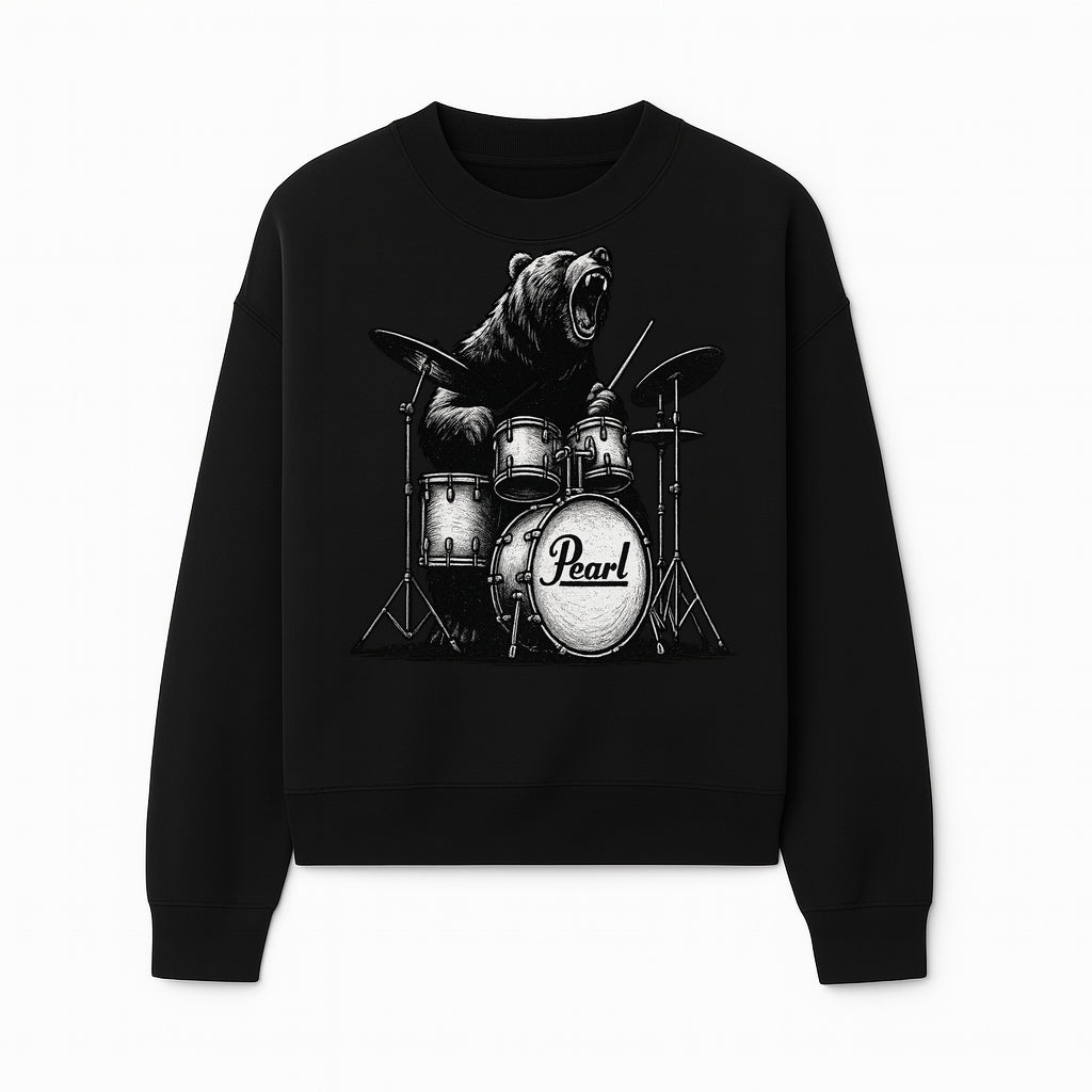 Bear Drummer Graphic T-Shirt | Rock Music Apparel | Pearl Drums Design | Cool Animal Illustration for Musicians & Fans - Sweatshirt 1758338709406.jpg