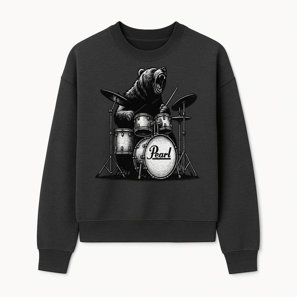 Bear Drummer Graphic T-Shirt | Rock Music Apparel | Pearl Drums Design | Cool Animal Illustration for Musicians & Fans - Sweatshirt 1758338709553.jpg