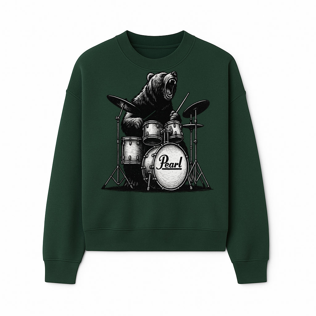 Bear Drummer Graphic T-Shirt | Rock Music Apparel | Pearl Drums Design | Cool Animal Illustration for Musicians & Fans - Sweatshirt 1758338709694.jpg