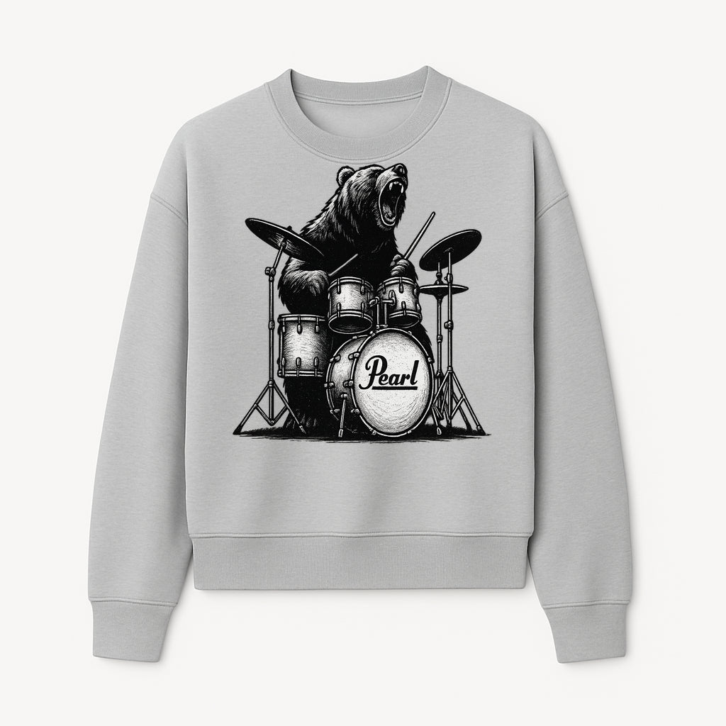 Bear Drummer Graphic T-Shirt | Rock Music Apparel | Pearl Drums Design | Cool Animal Illustration for Musicians & Fans - Sweatshirt 1758338709836.jpg