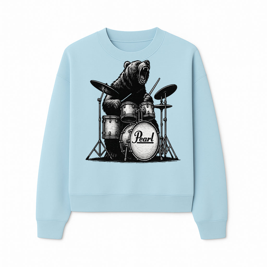 Bear Drummer Graphic T-Shirt | Rock Music Apparel | Pearl Drums Design | Cool Animal Illustration for Musicians & Fans - Sweatshirt 1758338710005.jpg